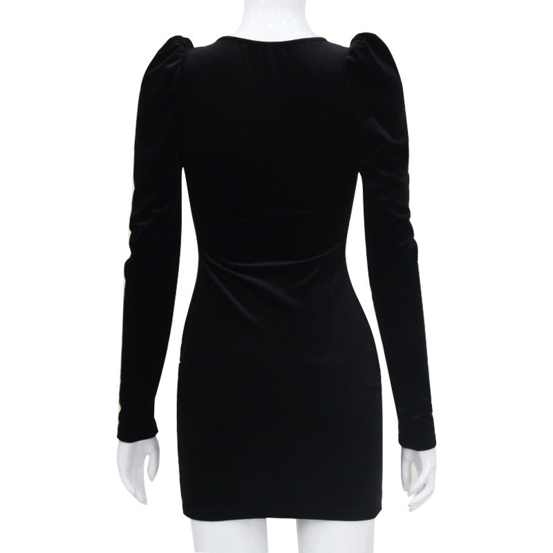 Fashionable Sexy European Style Velvet Dress Long Sleeve Sheer Details Elegant Design Autumn Winter Occasion