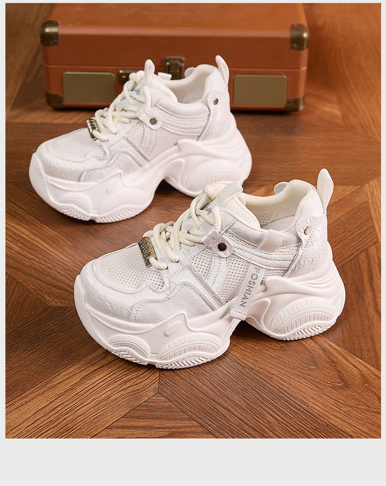 Giày sneaker nữ đế dày chunky lưới thoáng khí gót siêu cao 8 cm — Xám hồng, Len nguyên chất chi tiết 16
