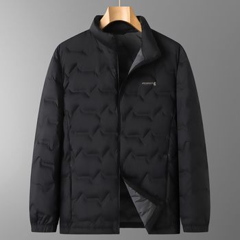 2025 Winter Men's Warm and Lightweight down Jacket Plus Fat Plus Size Fashionable Stand-Up Collar Jacket Loose and Versatile to Keep Warm