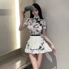 Sexy Underwear New Year Chinese Style Hot Girl Sexy Printed Hip Cheongsam Online Celebrous Live Ink dress Skirt