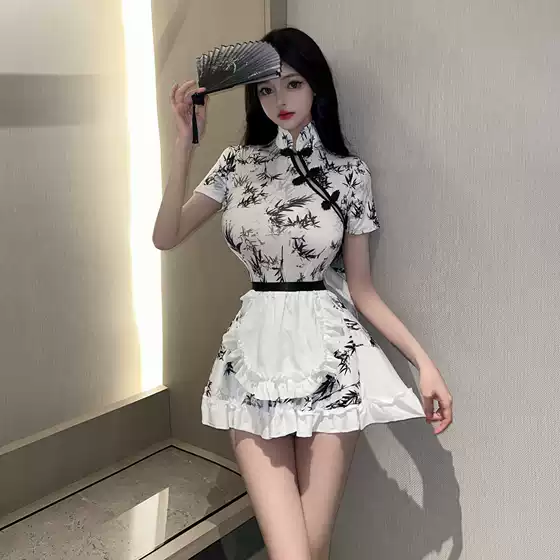 Sexy Underwear New Year Chinese Style Hot Girl Sexy Printed Hip Cheongsam Online Celebrous Live Ink dress Skirt