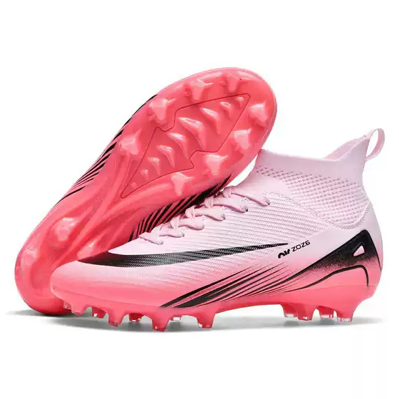 Cross-border New World Cup Spike 15 Big Kids Football Shoes Men's High-top Students Spike Crushed Nail Competition Pink sneaker