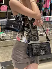 Guangzhou High Version Empress Crocodile Pattern Underarm Bag Saturn Classic Patent Leather Glossy Satchel Shoulder Crossbody Bag