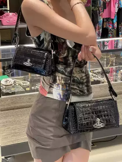 Guangzhou High Version Empress Crocodile Pattern Underarm Bag Saturn Classic Patent Leather Glossy Satchel Shoulder Crossbody Bag