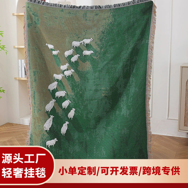Customized Outdoor Picnic Mat Camping Style Blanket Cotton Thread Blanket Living Room Decoration Scenery Animal Tapestry Thickeneded Sofa Cover Blanket