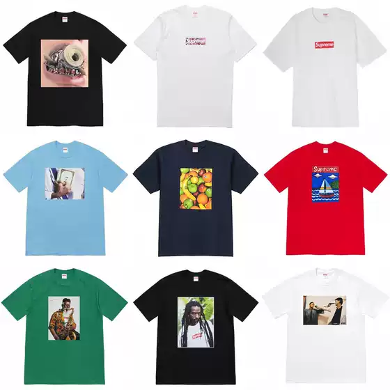 Cross-Border Wholesale Supreme Short Sleeve T-Shirt - American BOX Classic 230g Crewneck Tee with Three Tags