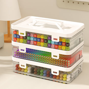 Marker storage box desktop portable color lead crayon brush box transparent plastic painting supplies tool box