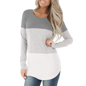 2023 New Style Wish Amazon Cross-Border Maternity Striped Patchwork Long-Sleeve Nursing Top T-Shirt