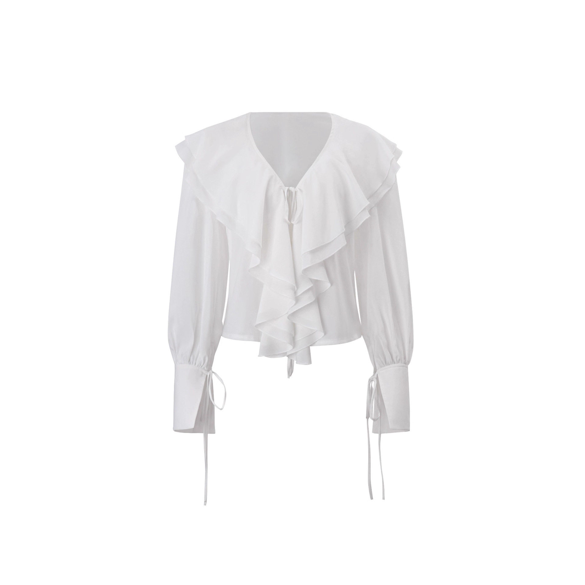 Chiffon Cardigan Top Ruffled Hem Lantern Sleeves Stylish Elegant Autumn Fashion for Women Wholesale Available