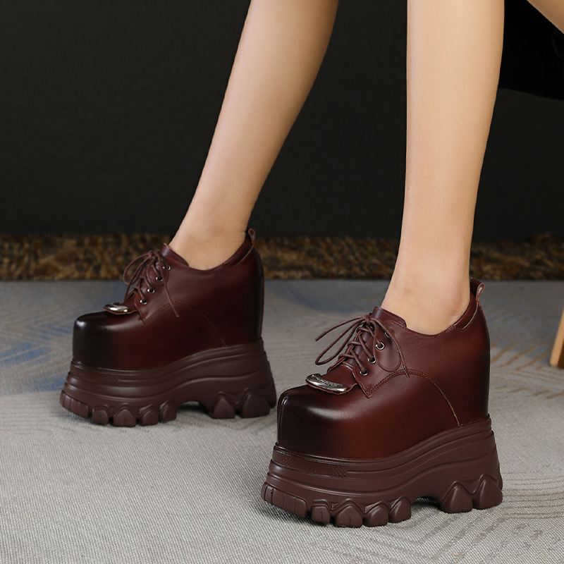 Giày Da Nữ Chất Liệu Da Bò Cao 16cm Tăng Chiều Cao Đế Xuồng Đế Cao Phục Cổ Cổ Điển