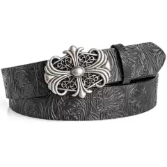 New European & American Women's Belt Vintage Cross Engraved Buckle Trendy Printed Jeans Belt Unisex