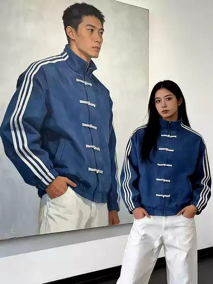 New Chinese-Style Three-Stripe National Style Casual Jacket with Button Closure for Men, Spring and Autumn Season, High-End Stand Collar Baseball Sports Jacket