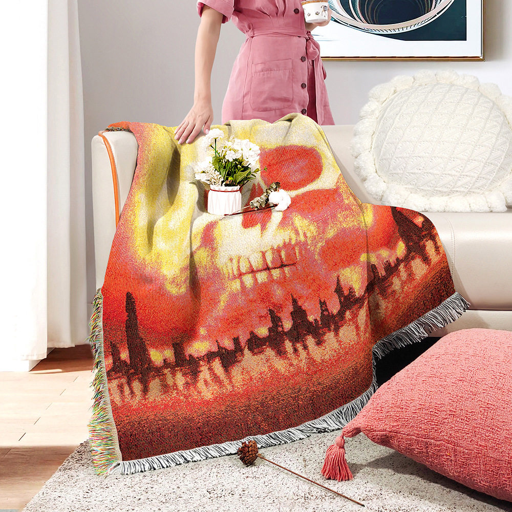 Customized Halloween Skull Tapestry Amazon Home Carpet Mat Cross-Border Jacquard Thread Blanket Background Wall Blanket Wholesale