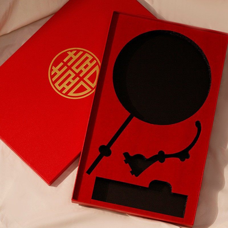 New Style Embedded Round Fan Gift Box Wedding Tote Bag High-End Long-Handled Wedding Fan Gift Box Large Tea Gift Box in Stock