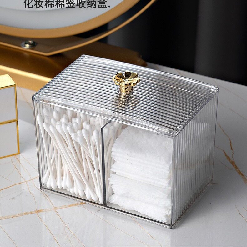 Lucky Grass Storage Box Transparent Cotton Swab Cosmetic Cotton Partition Storage Box Household Small Objects Desktop Decoration Storage Box
