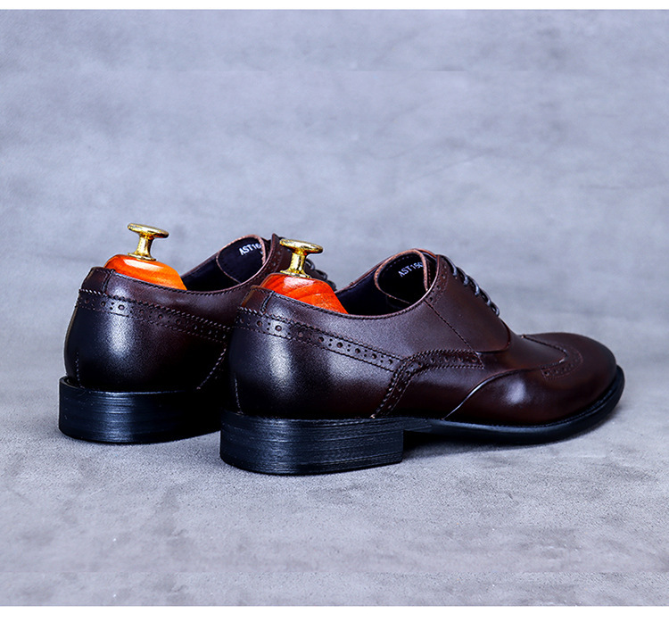 Giày da nam derby mũi tròn chạm khắc brogue cổ thấp buộc dây — Màu nâu, Màu đen, Màu đỏ rượu, Màu cà phê