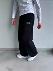 2026 Cross-Border European and American Retro Casual Pants Hip-Hop Street Style Elastic Waist Embroidered Rl Pony Loose Solid Color Sweatpants