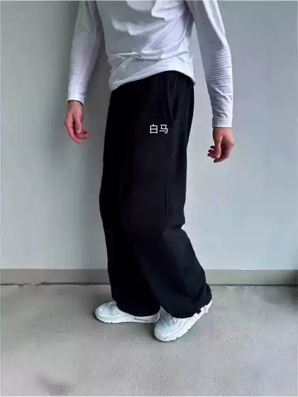 2026 Cross-Border European and American Retro Casual Pants Hip-Hop Street Style Elastic Waist Embroidered Rl Pony Loose Solid Color Sweatpants
