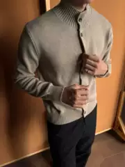 Black Half Turtleneck Button Cardigan Knitwear Men's Autumn and Winter High-End American Lazy Style Knitwear Inner Top