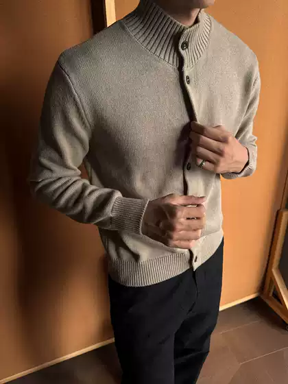 Black Half Turtleneck Button Cardigan Knitwear Men's Autumn and Winter High-End American Lazy Style Knitwear Inner Top