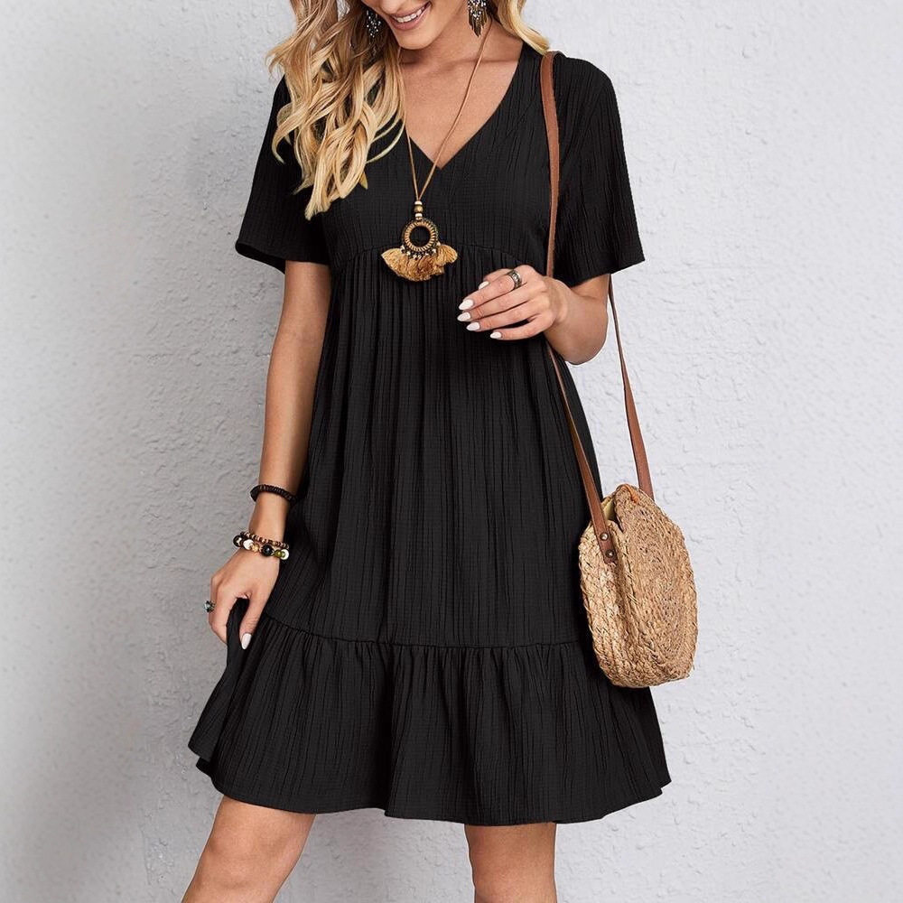 Loose Casual Short Sleeve High Waist Flowy Dress Summer Collection Womens Fashion Wholesale Available