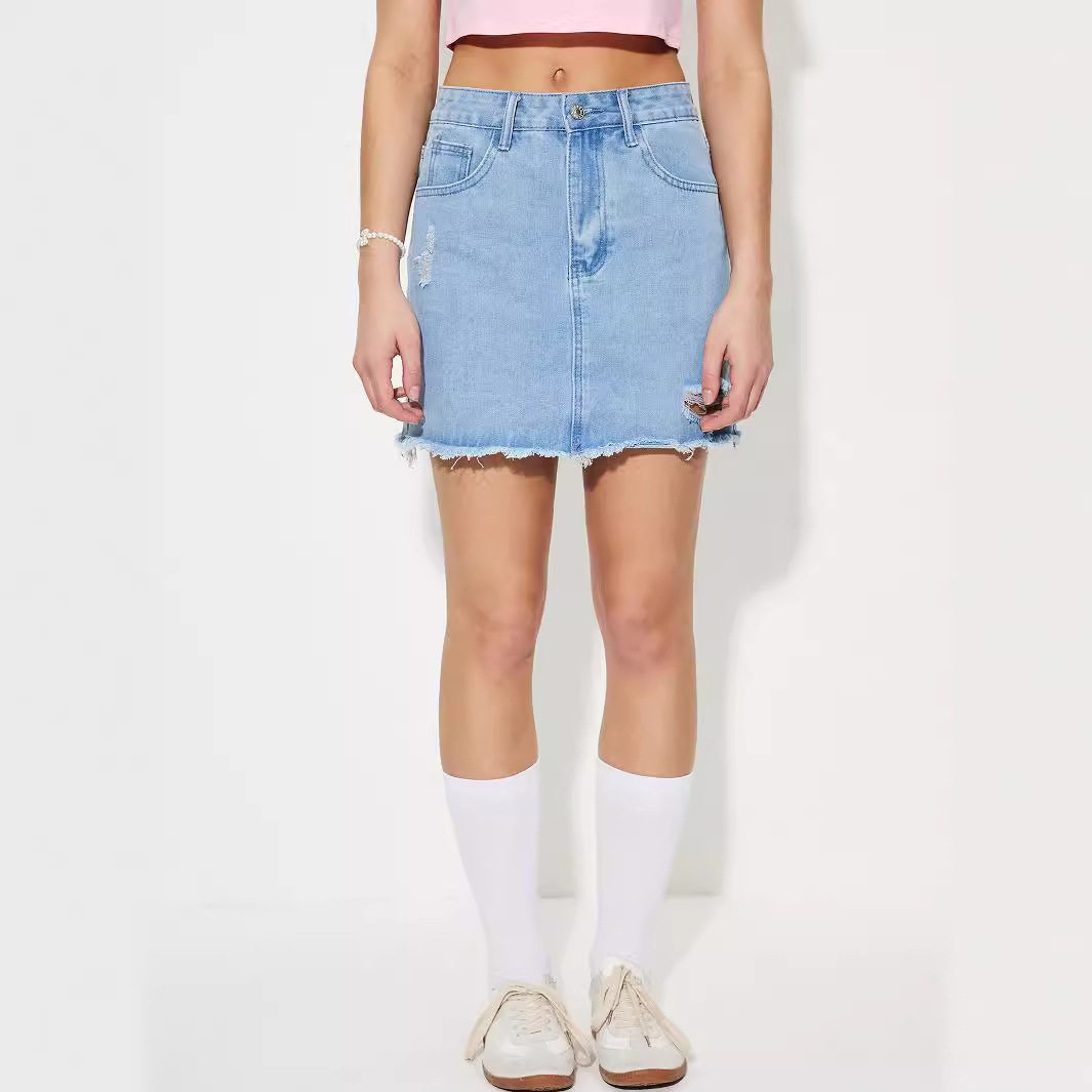 Denim Midi Skirt Distressed Design Unique Style Casual Wear Wholesale Available ready to ship