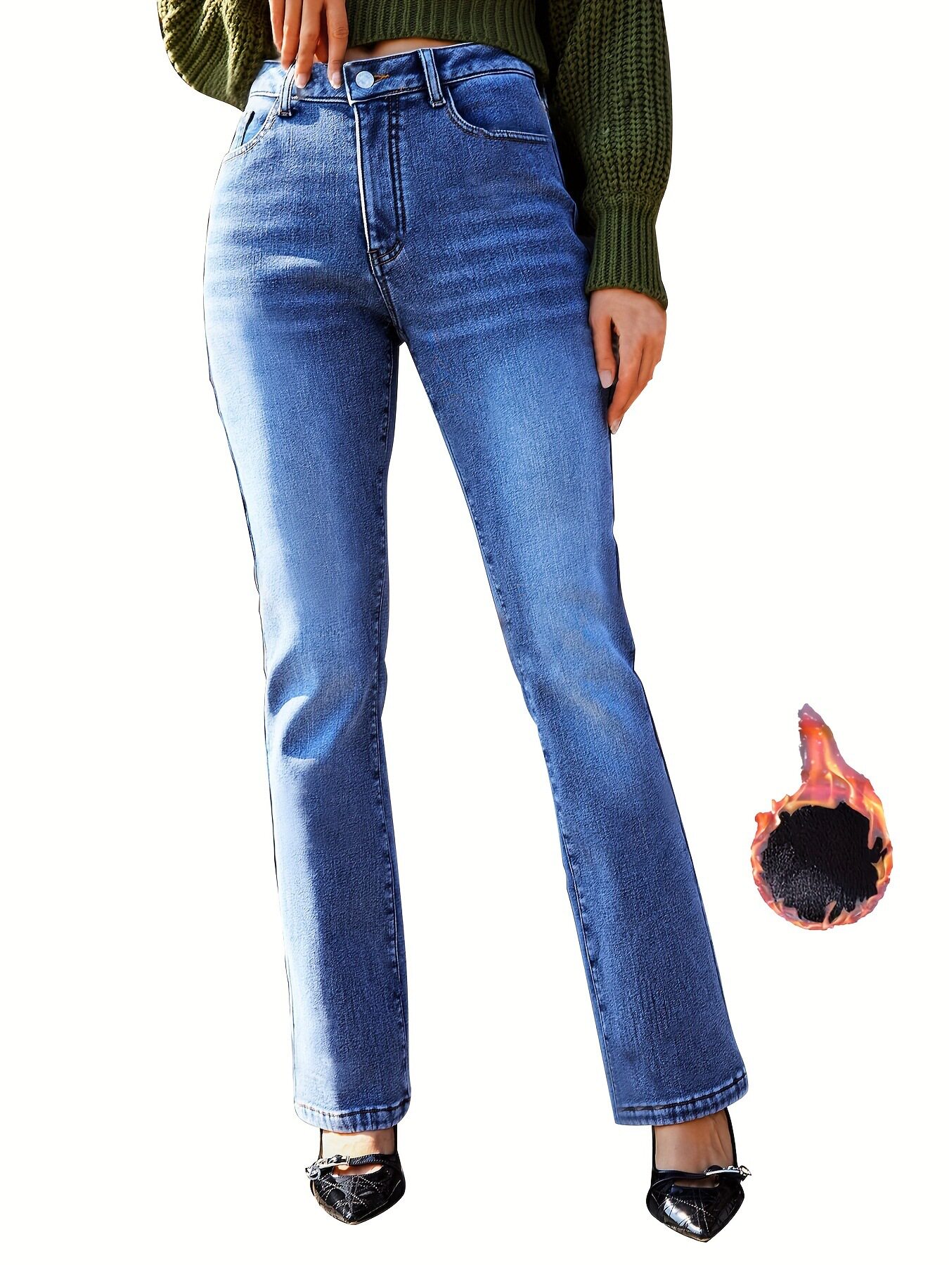 Womens Slim Fit Straight Leg Jeans Fleece Lined Comfortable Casual Style Available for Wholesale