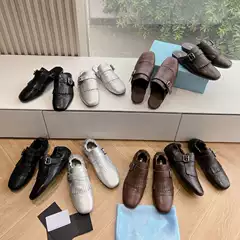 high quality Prd * 25ss runway vintage tassel carved calfskin flat Mueller half drag loafers shoes