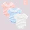 Summer Pure Cotton Baby Short-Sleeve Romper for Girls with Ruffle Collar, Breathable Jacquard Jumpsuit, Thin Newborn Crawling Suit