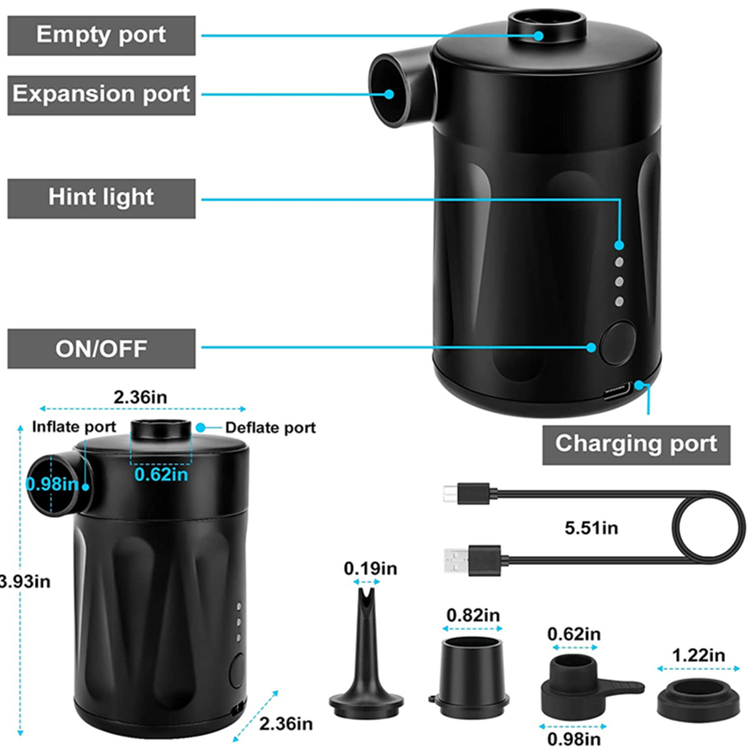 Portable storage pump outdoor wireless swimming pool inflatable boat inflatable bed vacuum compression bag pumping deflation inflatable pump