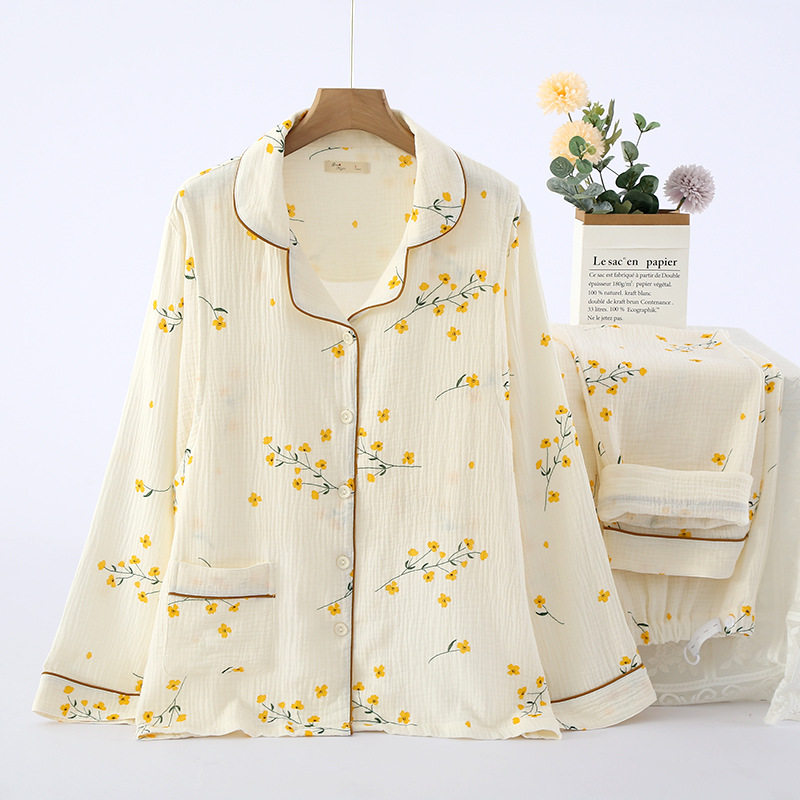 Pure Cotton Spring and Autumn Moon Suit Double Gauze Pregnant Women's Pajamas Thin Postpartum Breast-feeding Cotton Long-sleeved Home Suit