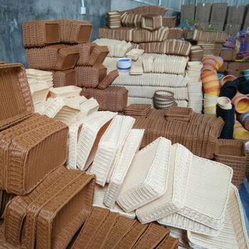 Rattan Storage Box Woven Basket Plastic Imitation Rattan Rectangular Fruit Basket Bread Rattan Snack Basket Guangzhaozhigu