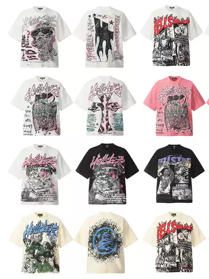 HELLSTAR TShirt Fashion Full Print Series Iverson James Star vintage Short-sleeved T-shirt Men