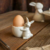 European Breakfast Egg Cup Rabbit Egg Holder Ceramic Creative Living Room Ornaments Egg-Shaped Candle Holder Pure White Egg Cup