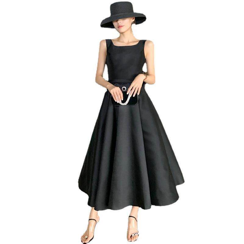 Váy Dạ Hội Nữ Phong Cách Hepburn Dự Tiệc Sinh Nhật dáng chữ A Chiết Eo Màu Đen