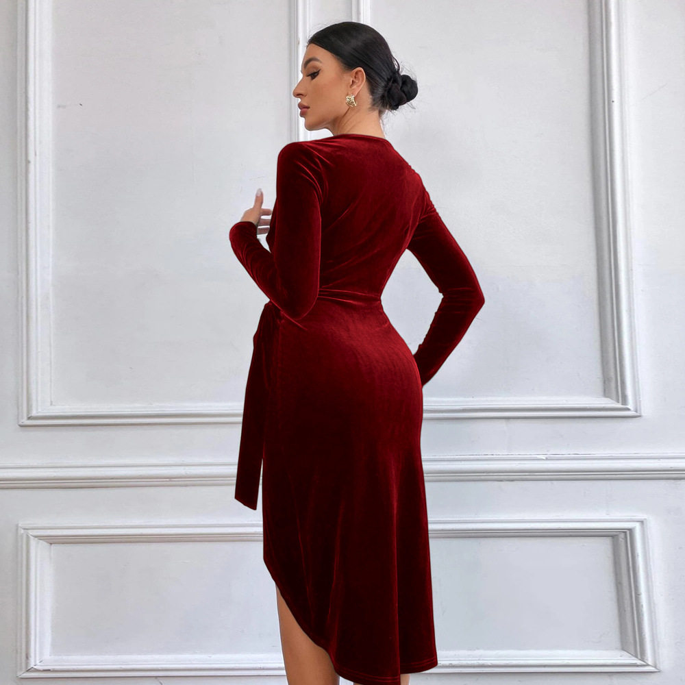 Sexy V Neck Bodycon Maxi Dress Irregular Hem Elegant Style Perfect for Cocktail Parties and Evening Events Wholesale