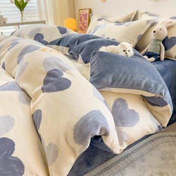 Winter Thickeneded Warm Milk Velvet Four-Piece Set 2025 New Fleece-Lined Coral Flannel Bed Bed Sheets Quilt Cover Three-Piece Set