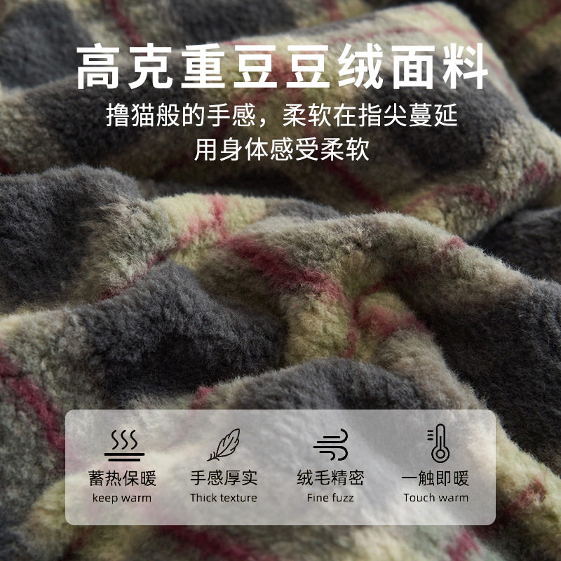 2025 New Winter Four-Piece Bed Set with High Weight, Thickeneded and Warm Retro Plaid Milk Velvet Bed Sheetss, Fitted Bed Sheetss and Quilt Covers