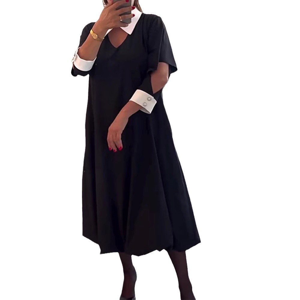 Loose Fit Long Sleeve Shirt Dress Color Block Design Pocket Detail Versatile Style Perfect for Casual Outings OEM