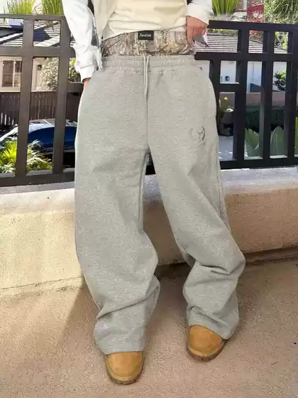 Cross-border AliExpress Street Fashion Pattern Embroidery Double Waist Lace-up Casual Straight Pants Men's Sports Casual Trousers