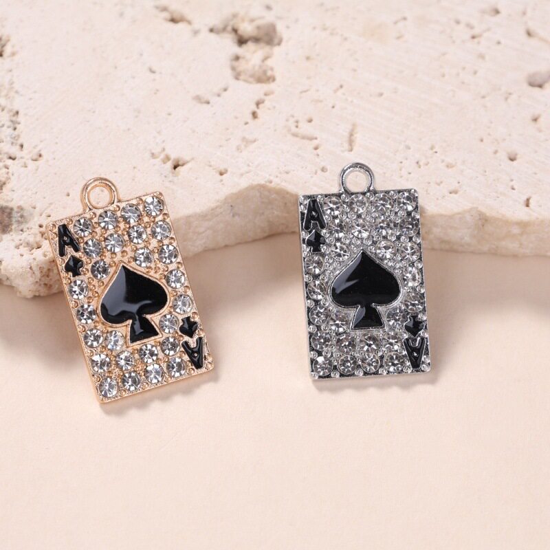 European and American Cross-Border Full Diamond Playing Card Necklace Jewelry Accessories Flush Semi-Finished Pendant Spade a Pendant Accessories