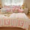 Simple Cartoon High Weight Printed Home Four-Piece Bedding Set Warm Bed Sheetss and Quilt Cover Winter Fleece-Lined