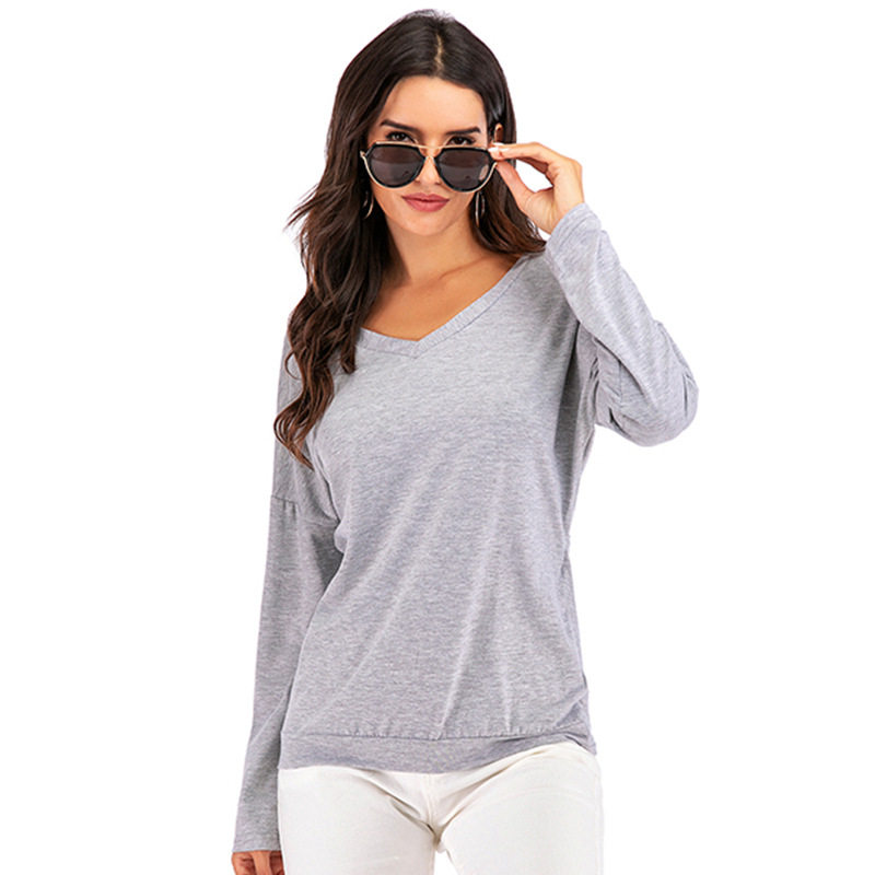 Womens Long Sleeve T Shirt Solid Color Loose Fit Backless Design Casual Wear Everyday Use Wholesale Available