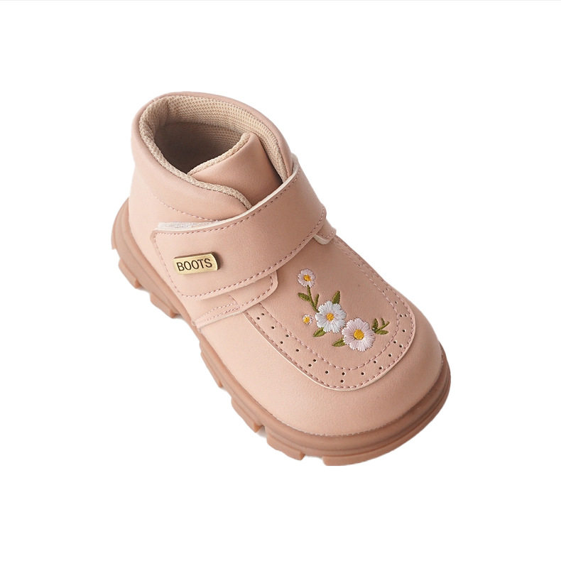 French style huano Princess low boots 22 autumn and winter fleece-lined girls' single boots baby small mid-length Martin boots embroidered Hanfu shoes