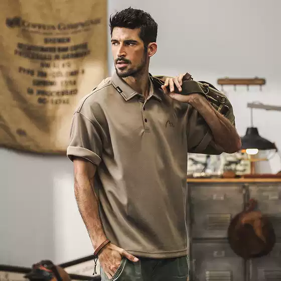 American Retro Trendy Brand Embroidered Polo Shirt Short-Sleeved Men's Summer New Style Simple Loose T-Shirt Men's Casual Top t