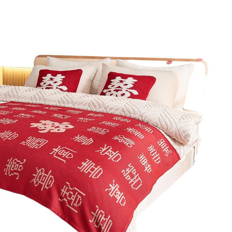 Chinese Style Classy Wedding Blanket Red Thickeneded Wedding Room Decoration Bedroom Bedside Towel Holiday Gift Blanket