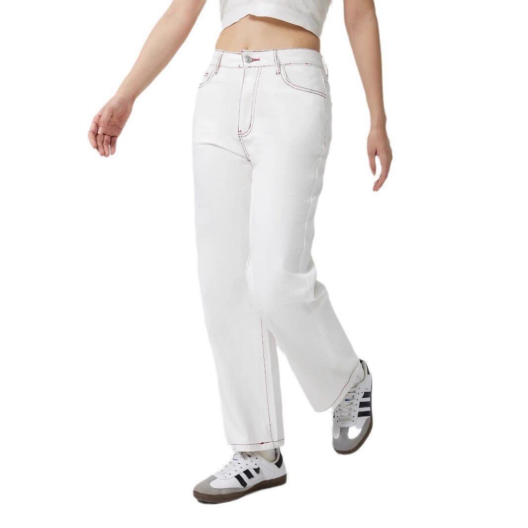 High Waisted Embroidered Denim Trousers Straight Leg Womens Fashion Casual Style Wholesale Available