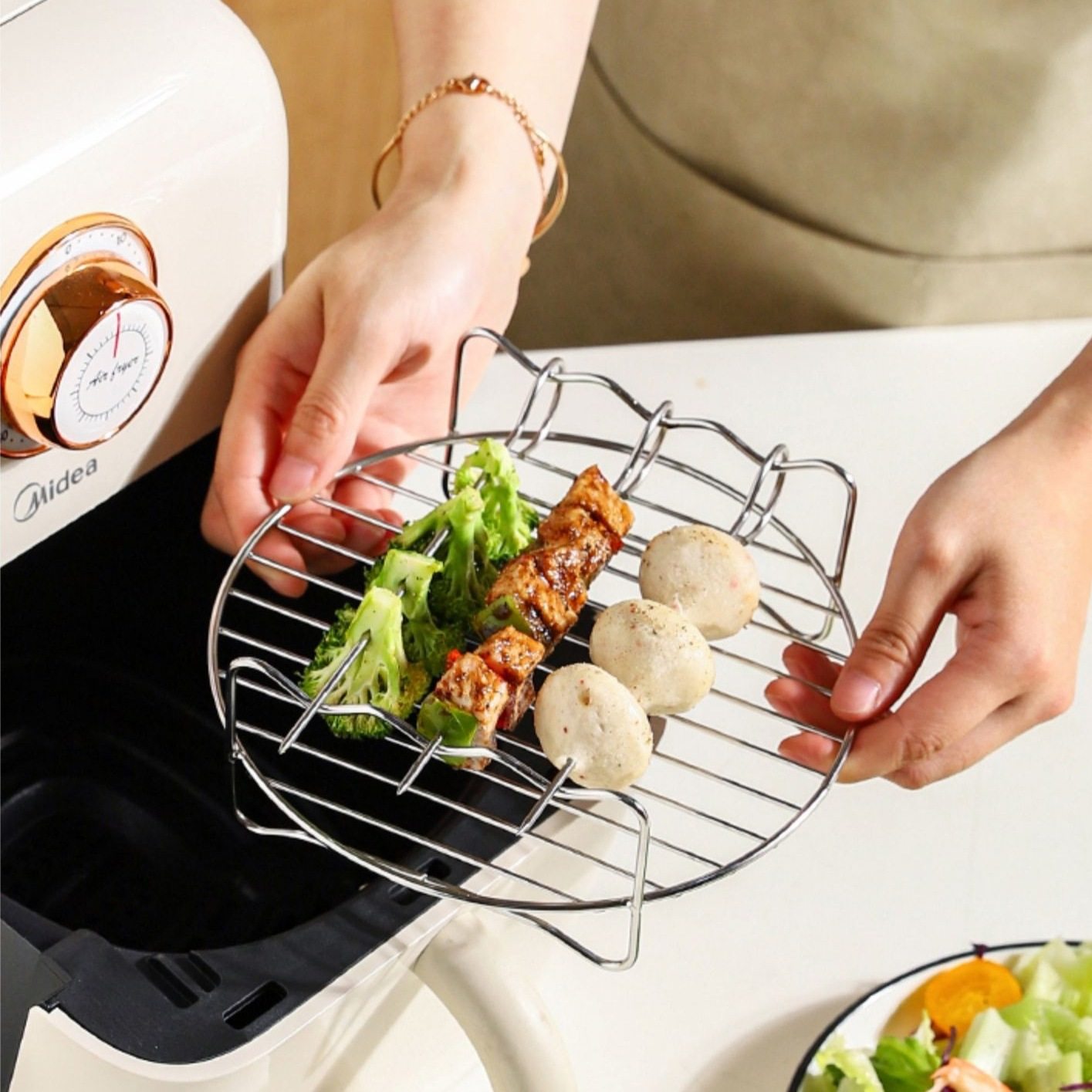 Air fryer barbecue rack 304 stainless steel vertical kebab rack dehydrating rack barbecue stand toast bread rack