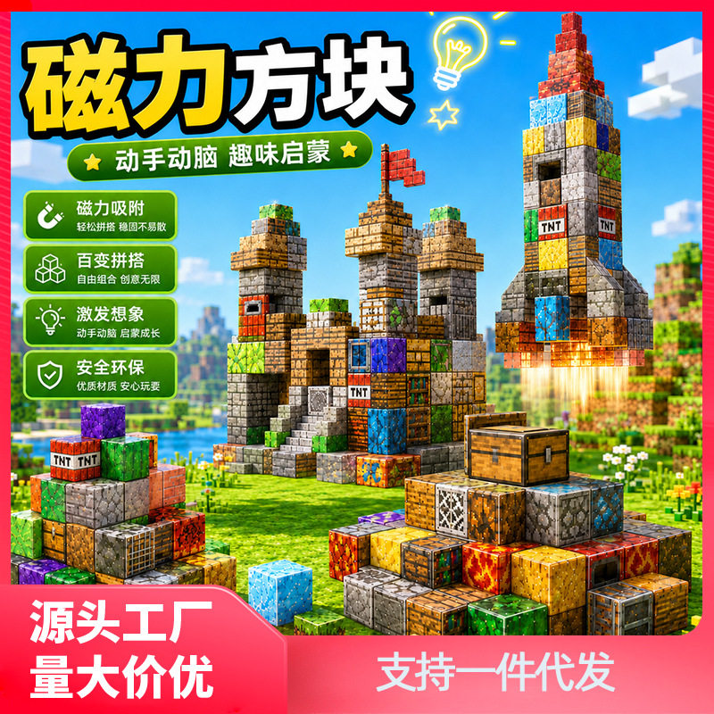 Direct-source factory wholesale children’s magnetic building blocks, magnetic construction toys, educational DIY assembly set, d