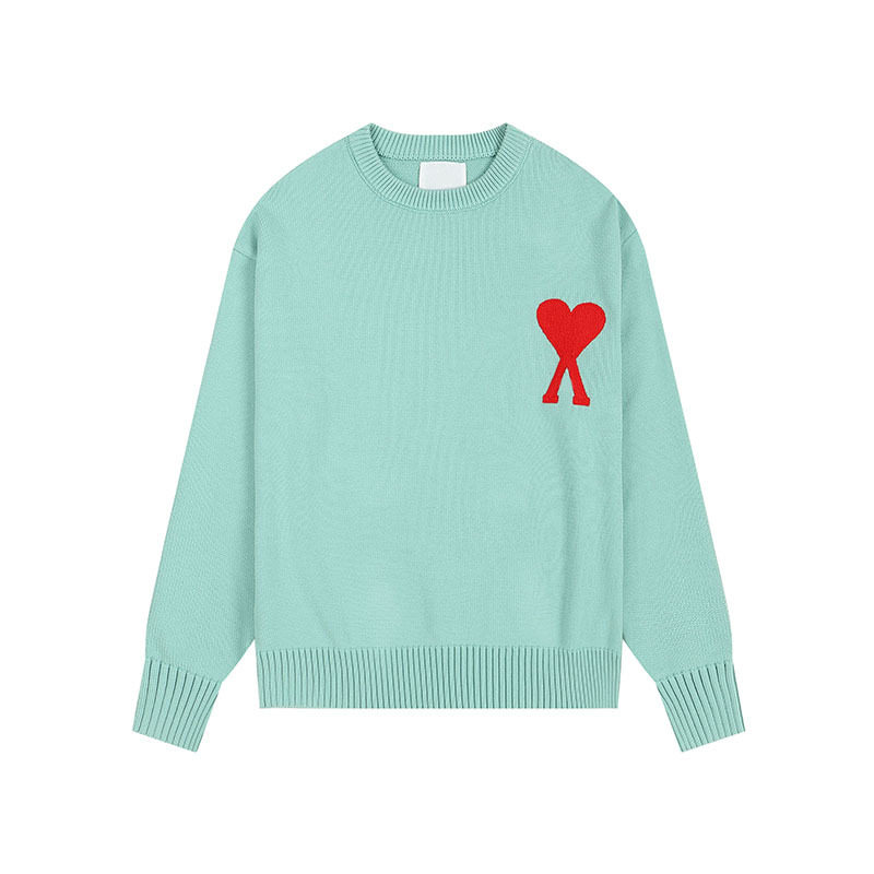 秋冬新款高领爱心毛衣男女条纹青年桃心跨境外贸休闲套头针织衫